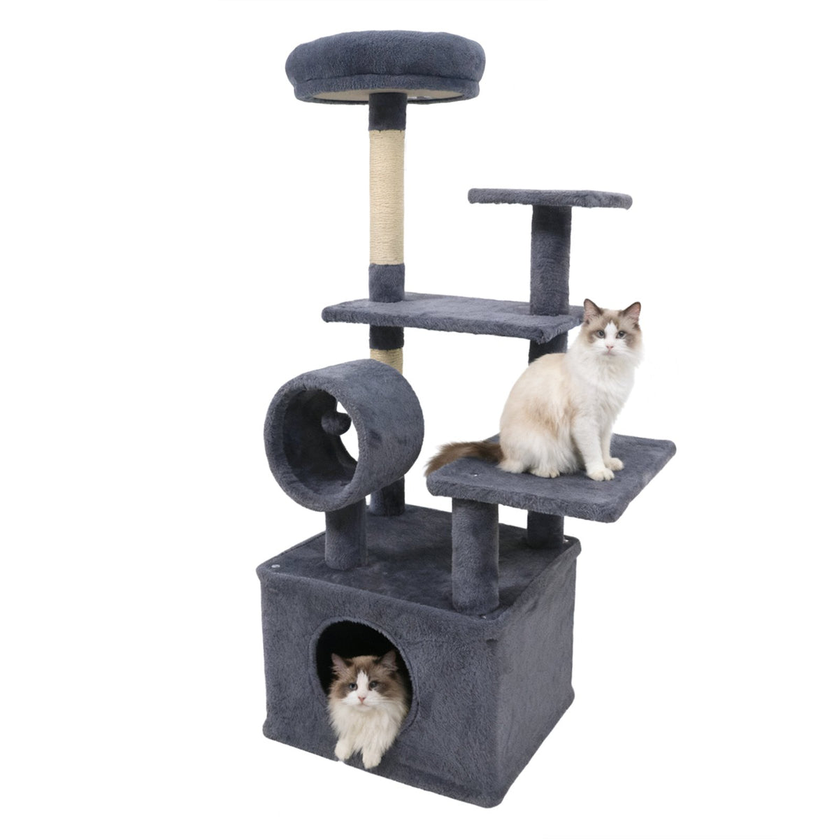 48 Inches Tall Cat Tree Multi-Level Kitten Tower with Large Condo Padded Top Perch-Grey view 4