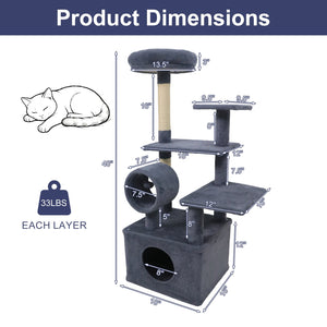 48 Inches Tall Cat Tree Multi-Level Kitten Tower with Large Condo Padded Top Perch-Grey view 5