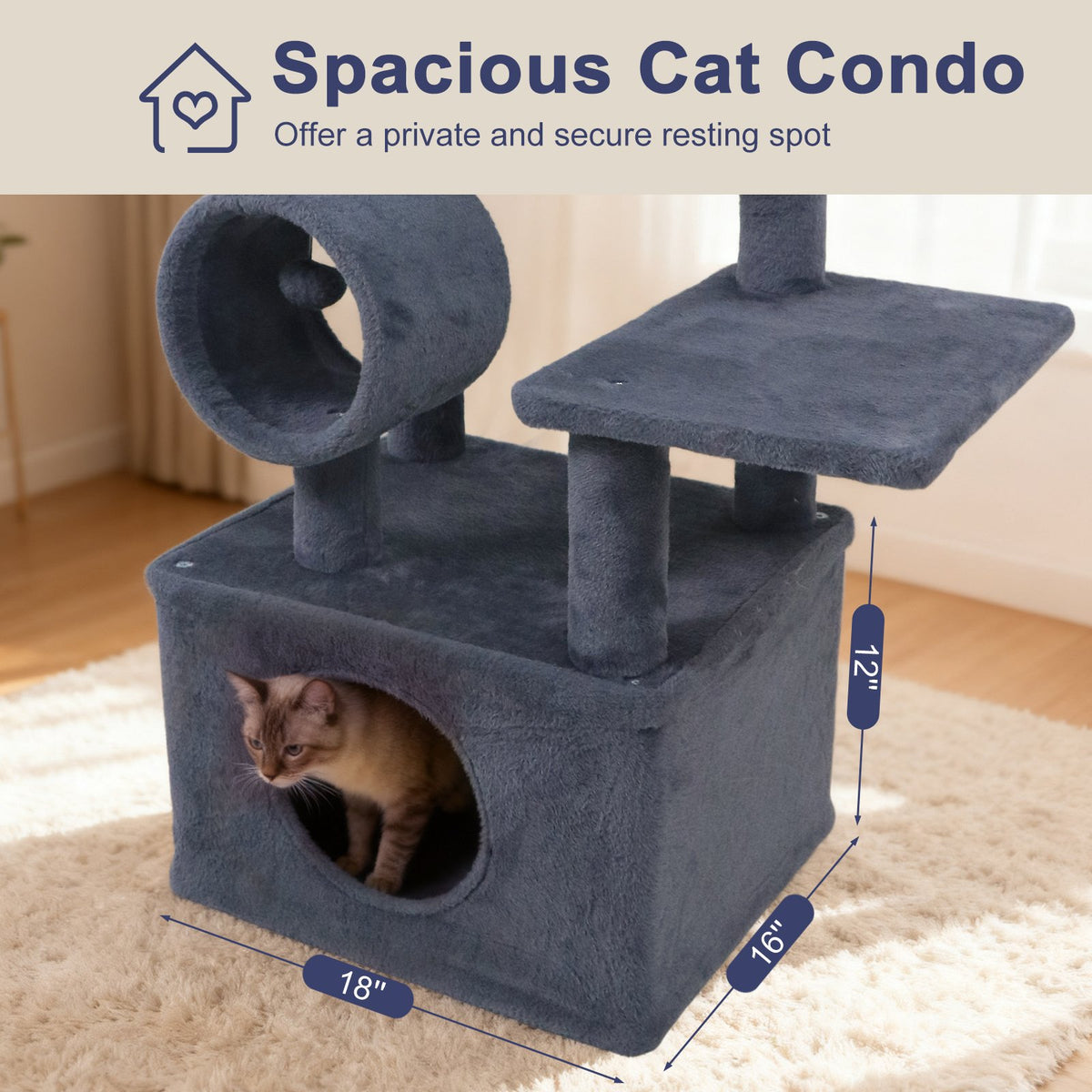 48 Inches Tall Cat Tree Multi-Level Kitten Tower with Large Condo Padded Top Perch-Grey view 6