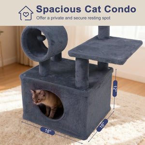 48 Inches Tall Cat Tree Multi-Level Kitten Tower with Large Condo Padded Top Perch-Grey view 6