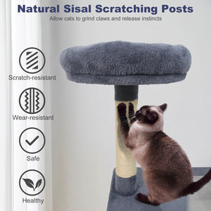 48 Inches Tall Cat Tree Multi-Level Kitten Tower with Large Condo Padded Top Perch-Grey view 8