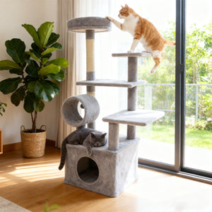 48 Inches Tall Cat Tree Multi-Level Kitten Tower with Large Condo Padded Top Perch-Light Gray view 2
