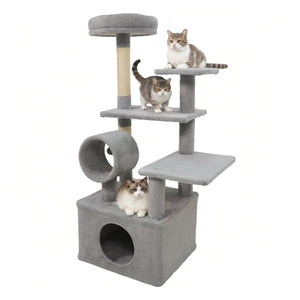 48 Inches Tall Cat Tree Multi-Level Kitten Tower with Large Condo Padded Top Perch-Light Gray view 4