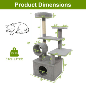 48 Inches Tall Cat Tree Multi-Level Kitten Tower with Large Condo Padded Top Perch-Light Gray view 5