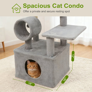 48 Inches Tall Cat Tree Multi-Level Kitten Tower with Large Condo Padded Top Perch-Light Gray view 6