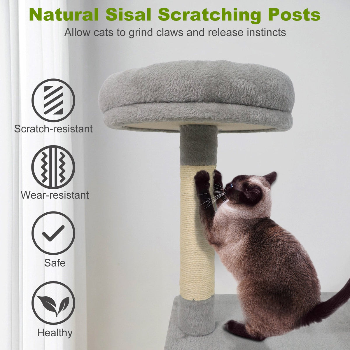 48 Inches Tall Cat Tree Multi-Level Kitten Tower with Large Condo Padded Top Perch-Light Gray view 8