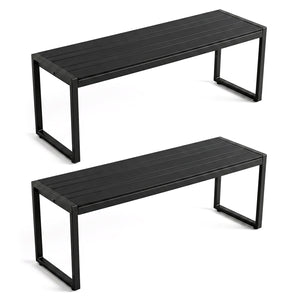 48 inches Outdoor Bench Set of 2 with Wood-Plastic Composite and Metal Frame Slatted Sea-Black