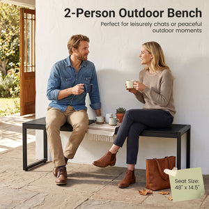 48 inches Outdoor Bench Set of 2 with Wood-Plastic Composite and Metal Frame Slatted Sea-Black view 6
