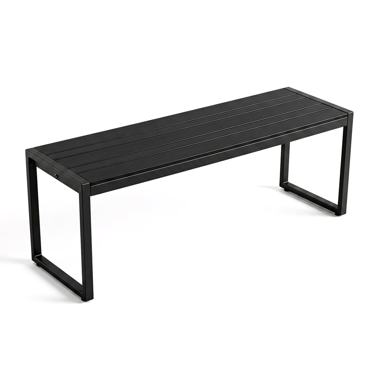 48 inches Outdoor Bench with Wood-Plastic Composite and Metal Frame Slatted Sea for Garden-Black