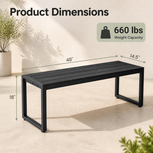 48 inches Outdoor Bench with Wood-Plastic Composite and Metal Frame Slatted Sea for Garden-Black view 4