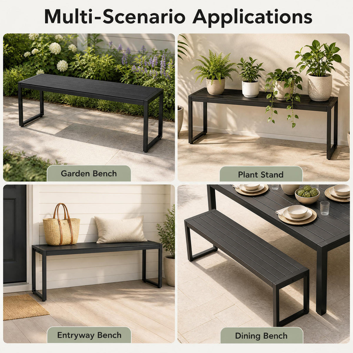 48 inches Outdoor Bench with Wood-Plastic Composite and Metal Frame Slatted Sea for Garden-Black view 7