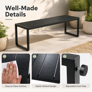 48 inches Outdoor Bench with Wood-Plastic Composite and Metal Frame Slatted Sea for Garden-Black view 8