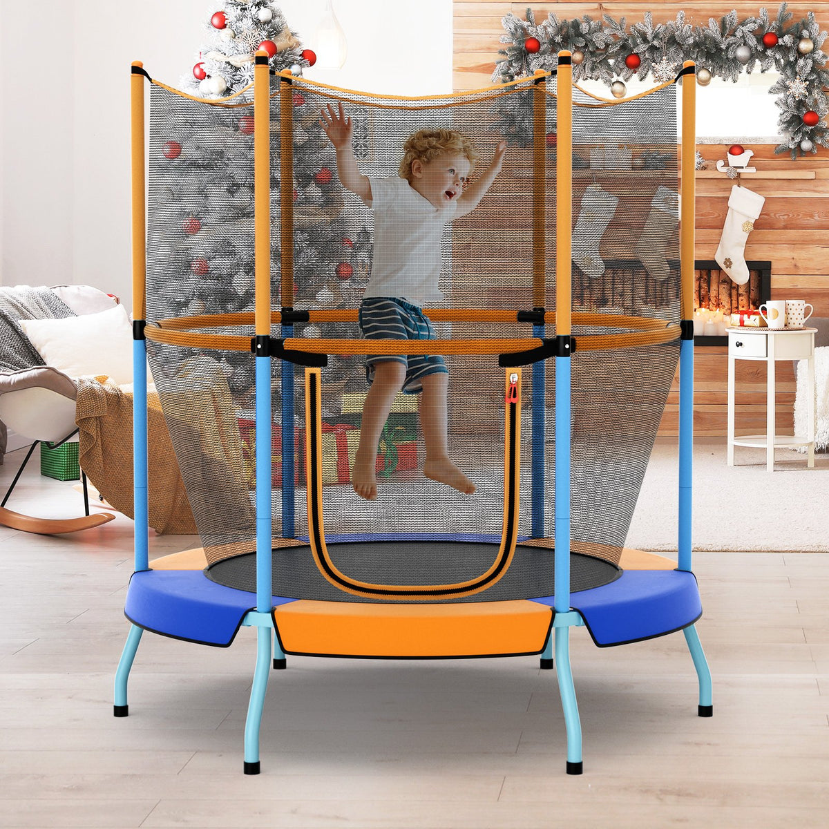 48 Inch Toddler Trampoline with Safety Enclosure Net-Orange view 2
