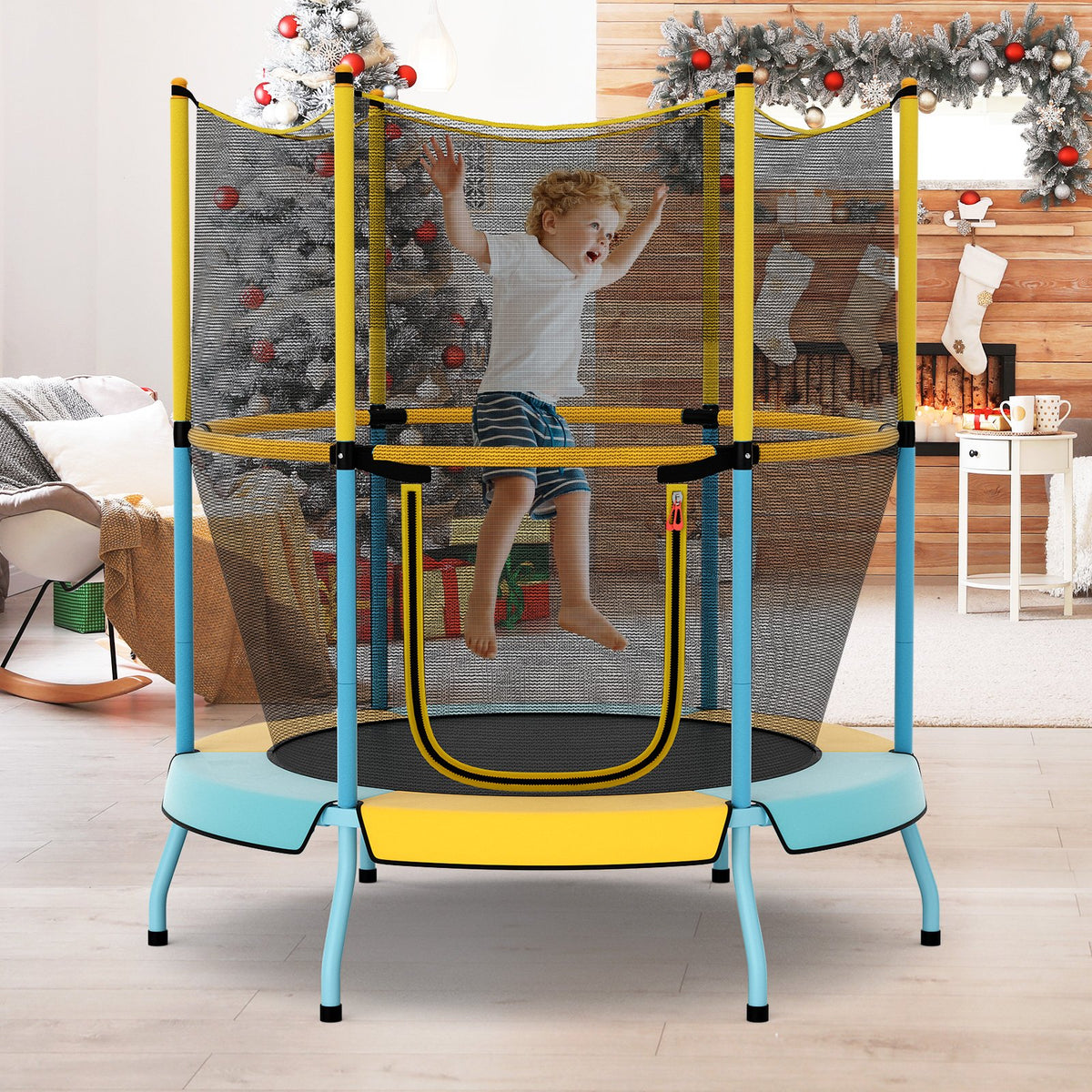 48 Inch Toddler Trampoline with Safety Enclosure Net-Yellow view 2