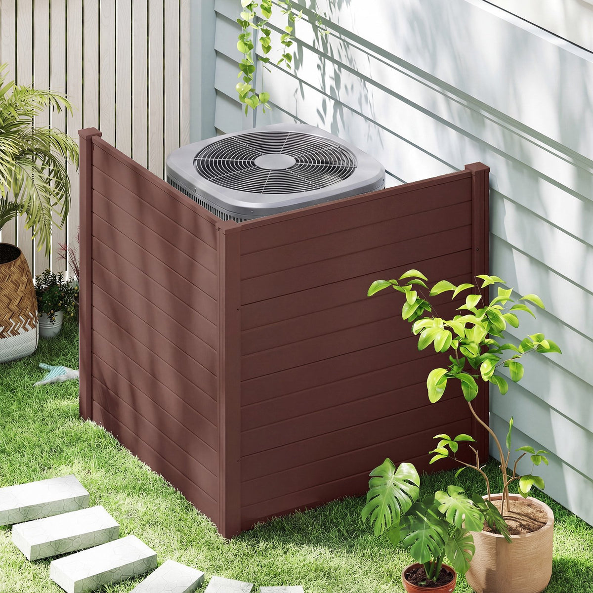 48 inches W x 48 inches H Outdoor Privacy Fence Screen Air Conditioner Fence with Galvanized Metal Ground Stakes-Brown view 2