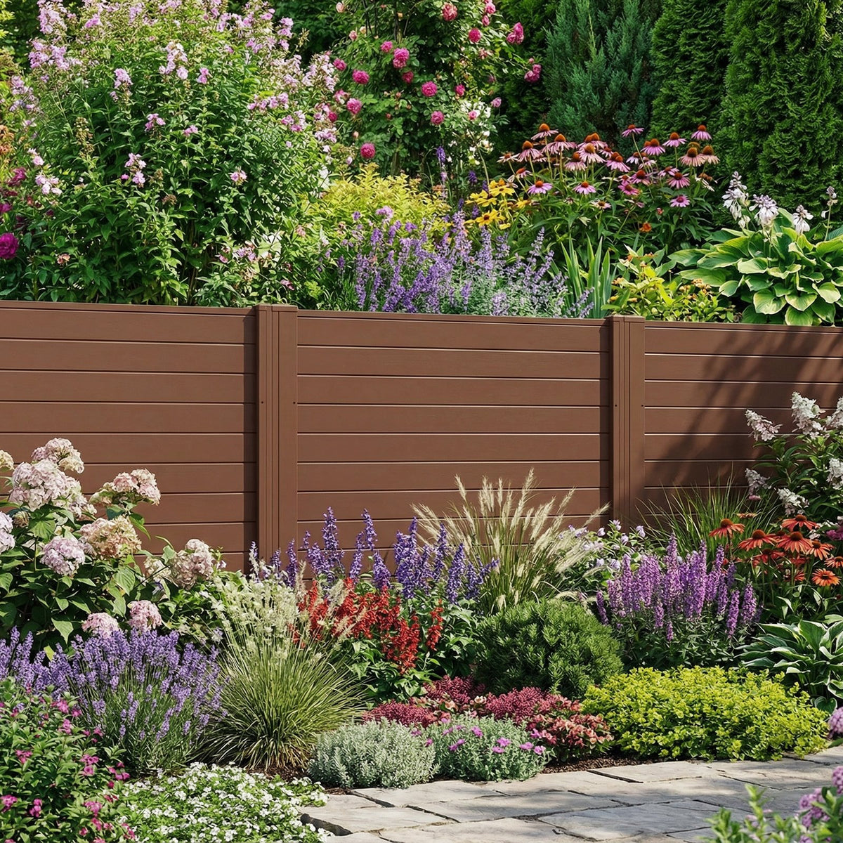 48 inches W x 48 inches H Outdoor Privacy Fence Screen Air Conditioner Fence with Galvanized Metal Ground Stakes-Brown view 3