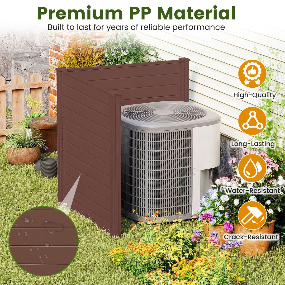 48 inches W x 48 inches H Outdoor Privacy Fence Screen Air Conditioner Fence with Galvanized Metal Ground Stakes-Brown view 6