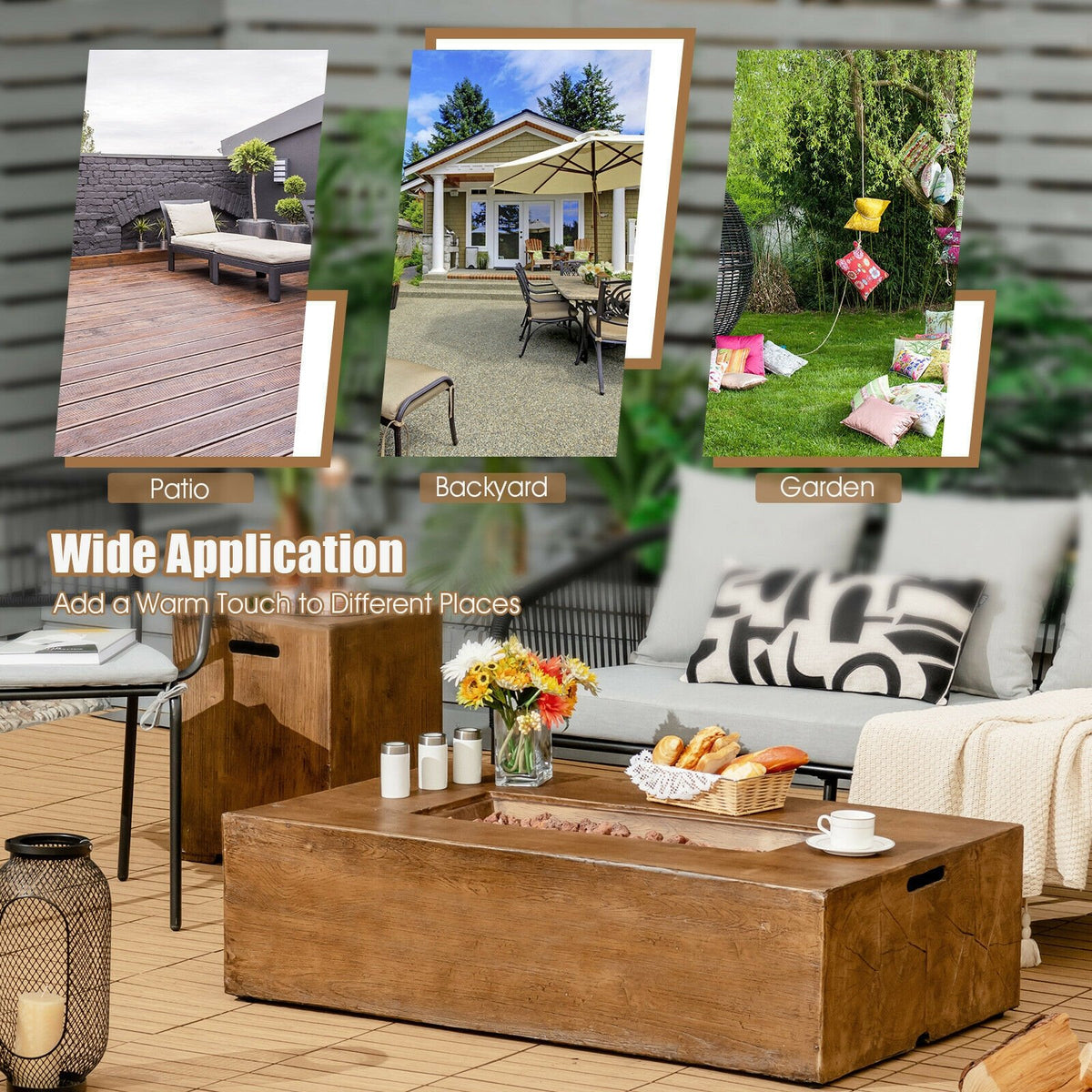 48 x 27Inch Outdoor Gas Fire Pit Table 50 000 BTU with Lava Rocks and Cover view 3