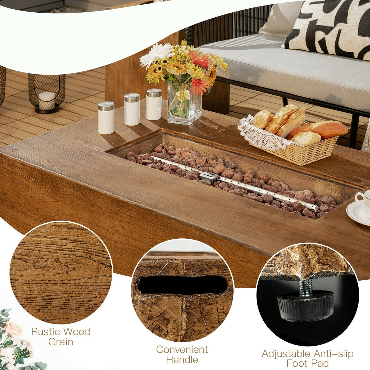 48 x 27Inch Outdoor Gas Fire Pit Table 50 000 BTU with Lava Rocks and Cover view 9