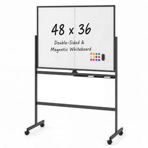 48 inches x 36 inches Double-Sided Mobile White Board with Lockable Universal Wheels for Office-Black