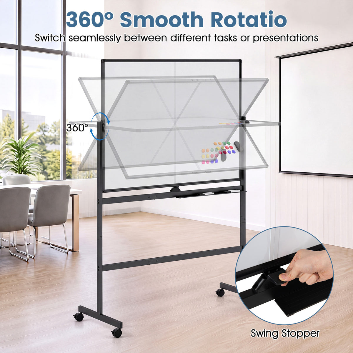 48 inches x 36 inches Double-Sided Mobile White Board with Lockable Universal Wheels for Office-Black view 8