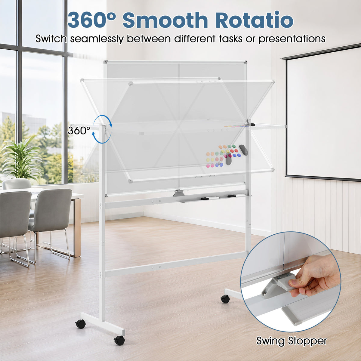 48 inches x 36 inches Double-Sided Mobile White Board with Lockable Universal Wheels for Office-White view 8