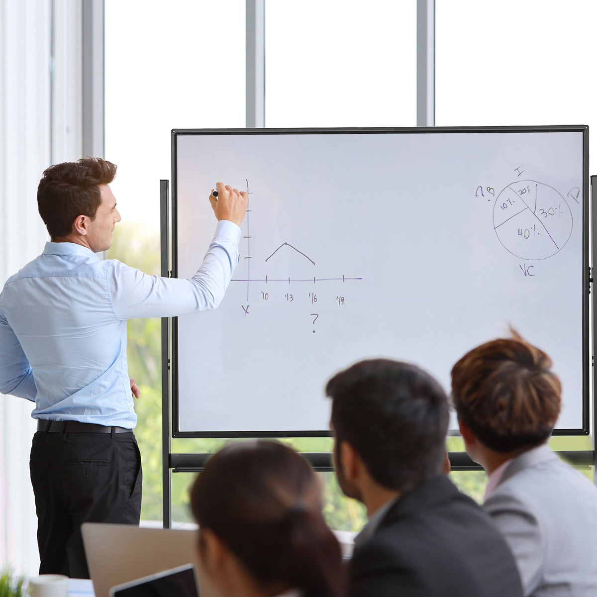 48 x 36 Inch Mobile Magnetic Double-Sided Reversible Whiteboard Height Adjust view 2