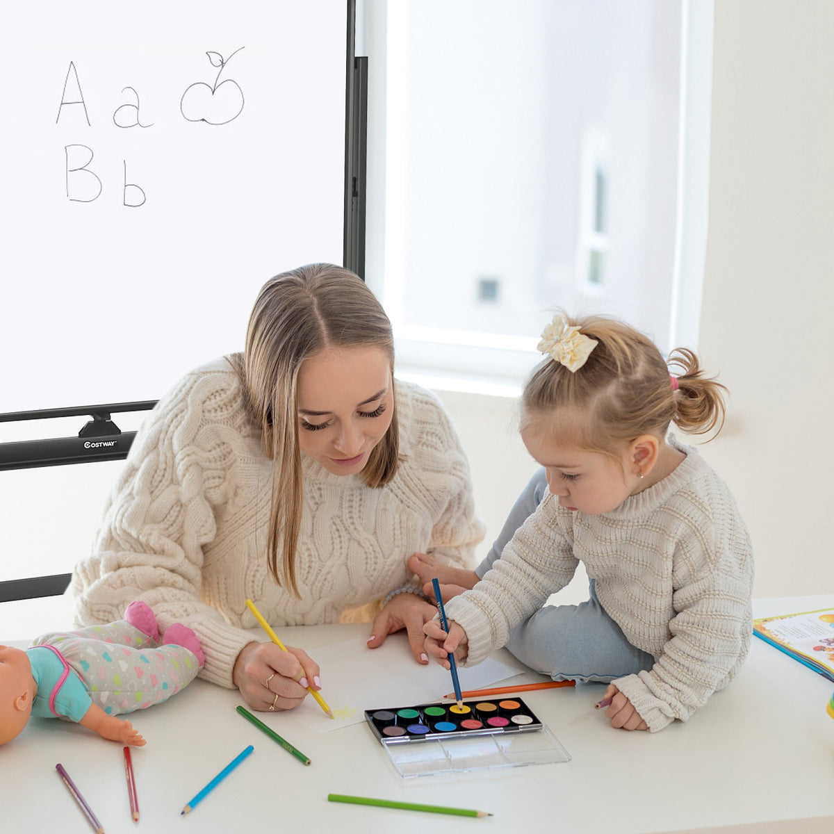 48 x 36 Inch Mobile Magnetic Double-Sided Reversible Whiteboard Height Adjust view 7