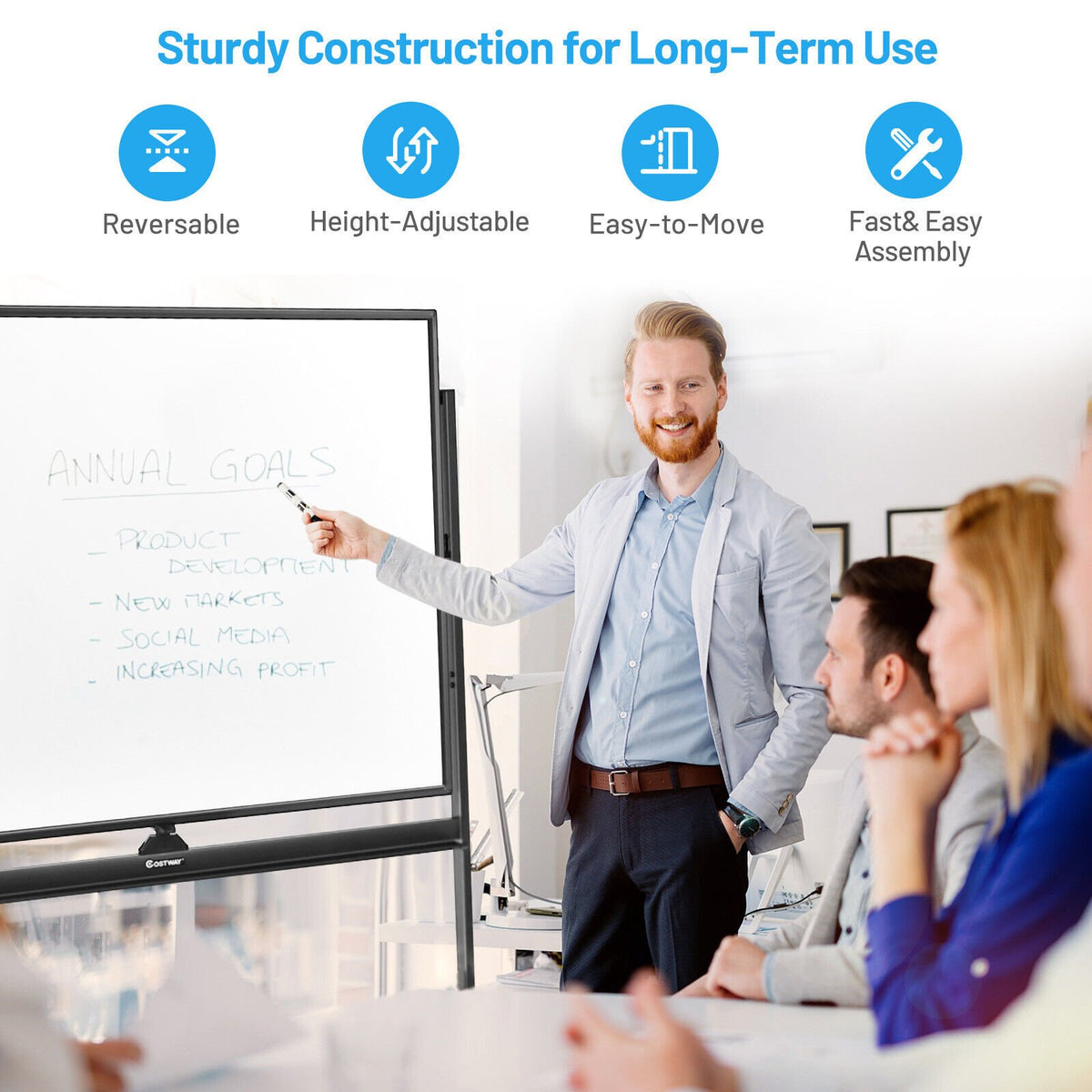 48 x 36 Inch Mobile Magnetic Double-Sided Reversible Whiteboard Height Adjust view 9