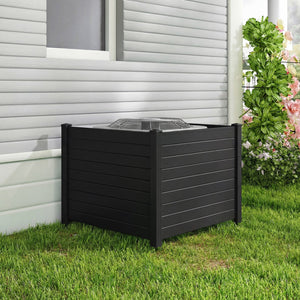 48 x 38 Inch Air Conditioner Fence 3 Panels with Metal Ground Stakes for Patio Backyard-Black view 2