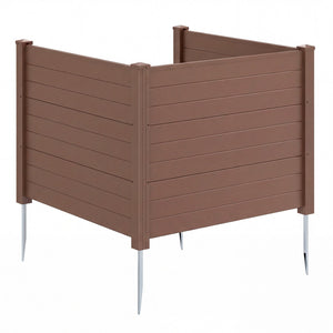 48 x 38 Inch Air Conditioner Fence 3 Panels with Metal Ground Stakes for Patio Backyard-Brown