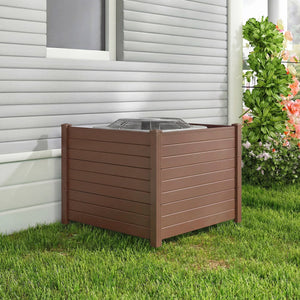48 x 38 Inch Air Conditioner Fence 3 Panels with Metal Ground Stakes for Patio Backyard-Brown view 2