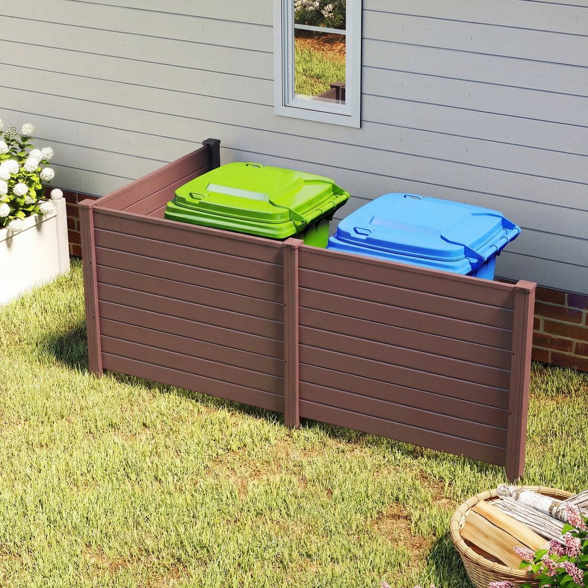 48 x 38 Inch Air Conditioner Fence 3 Panels with Metal Ground Stakes for Patio Backyard-Brown view 3
