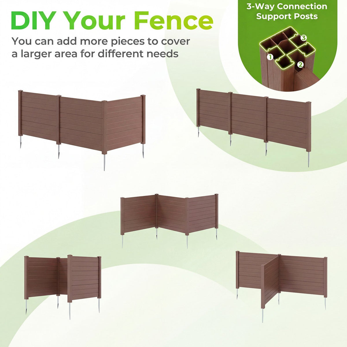 48 x 38 Inch Air Conditioner Fence 3 Panels with Metal Ground Stakes for Patio Backyard-Brown view 6