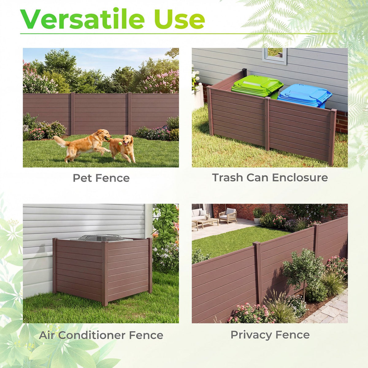 48 x 38 Inch Air Conditioner Fence 3 Panels with Metal Ground Stakes for Patio Backyard-Brown view 9