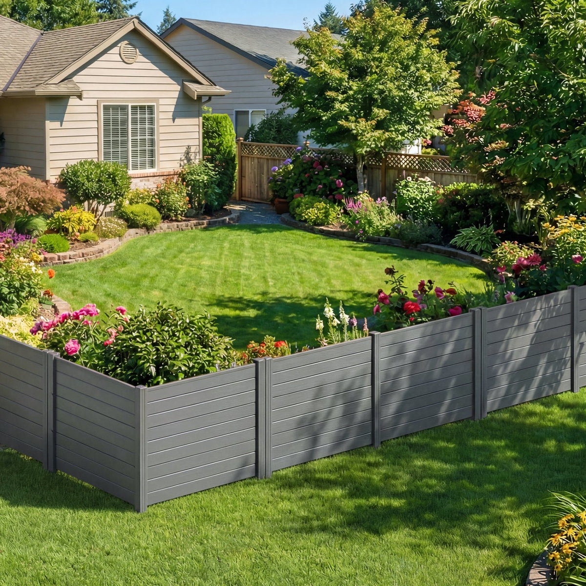 48 x 38 Inch Air Conditioner Fence 3 Panels with Metal Ground Stakes for Patio Backyard-Gray view 3