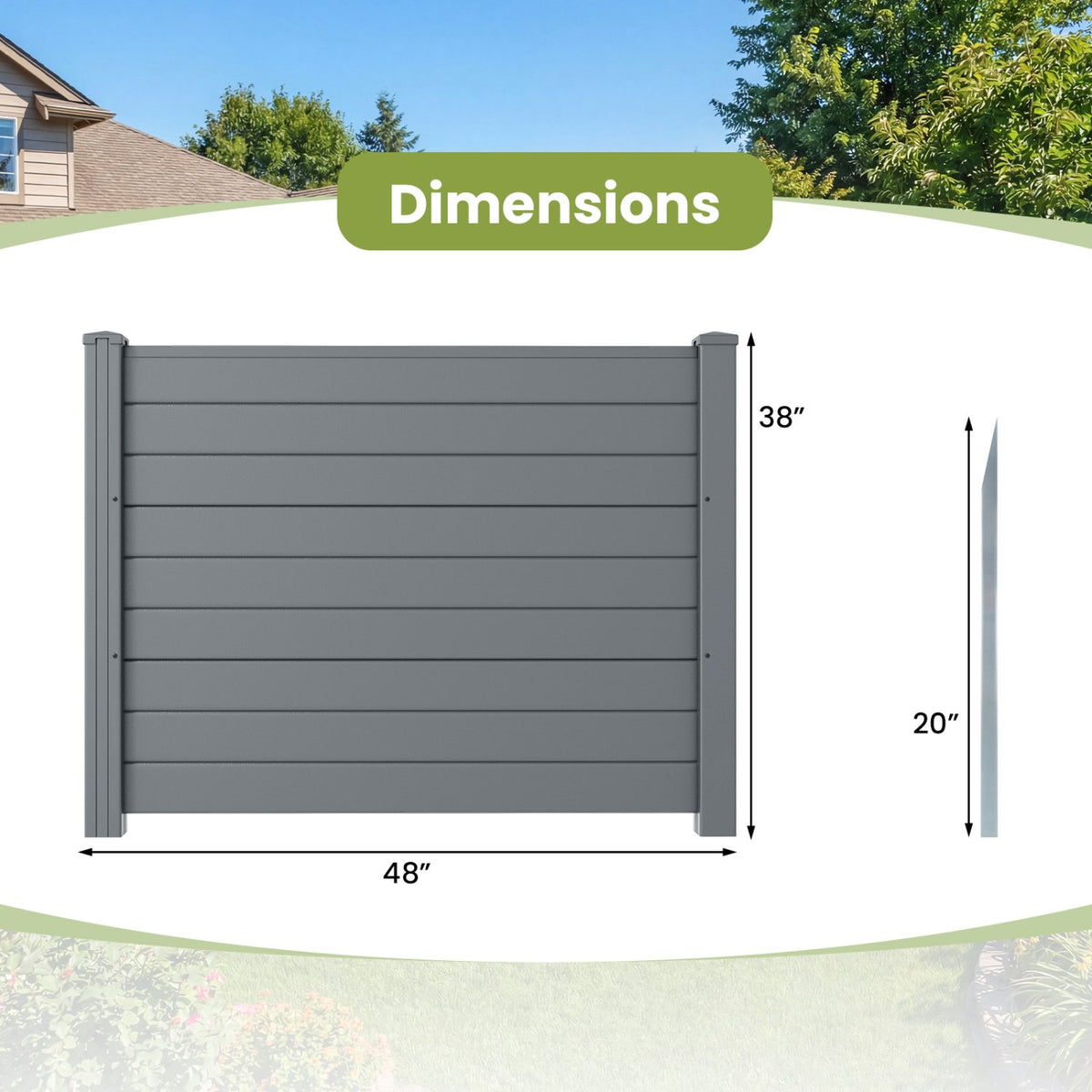 48 x 38 Inch Air Conditioner Fence 3 Panels with Metal Ground Stakes for Patio Backyard-Gray view 5