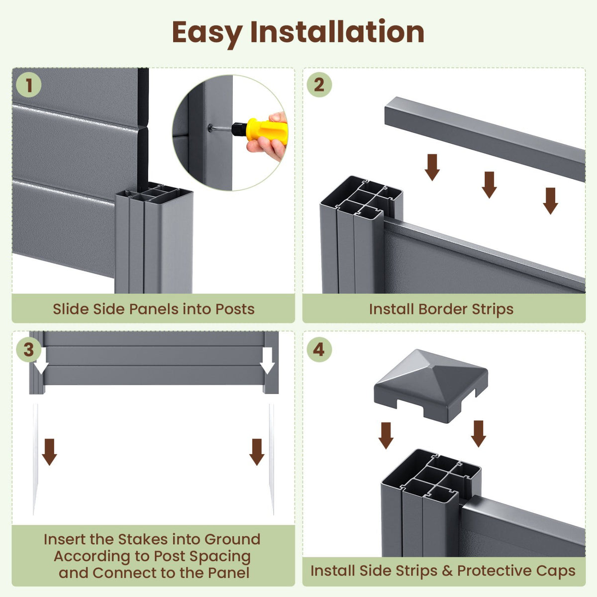 48 x 38 Inch Air Conditioner Fence 3 Panels with Metal Ground Stakes for Patio Backyard-Gray view 8