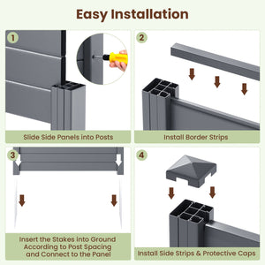 48 x 38 Inch Air Conditioner Fence 3 Panels with Metal Ground Stakes for Patio Backyard-Gray view 8
