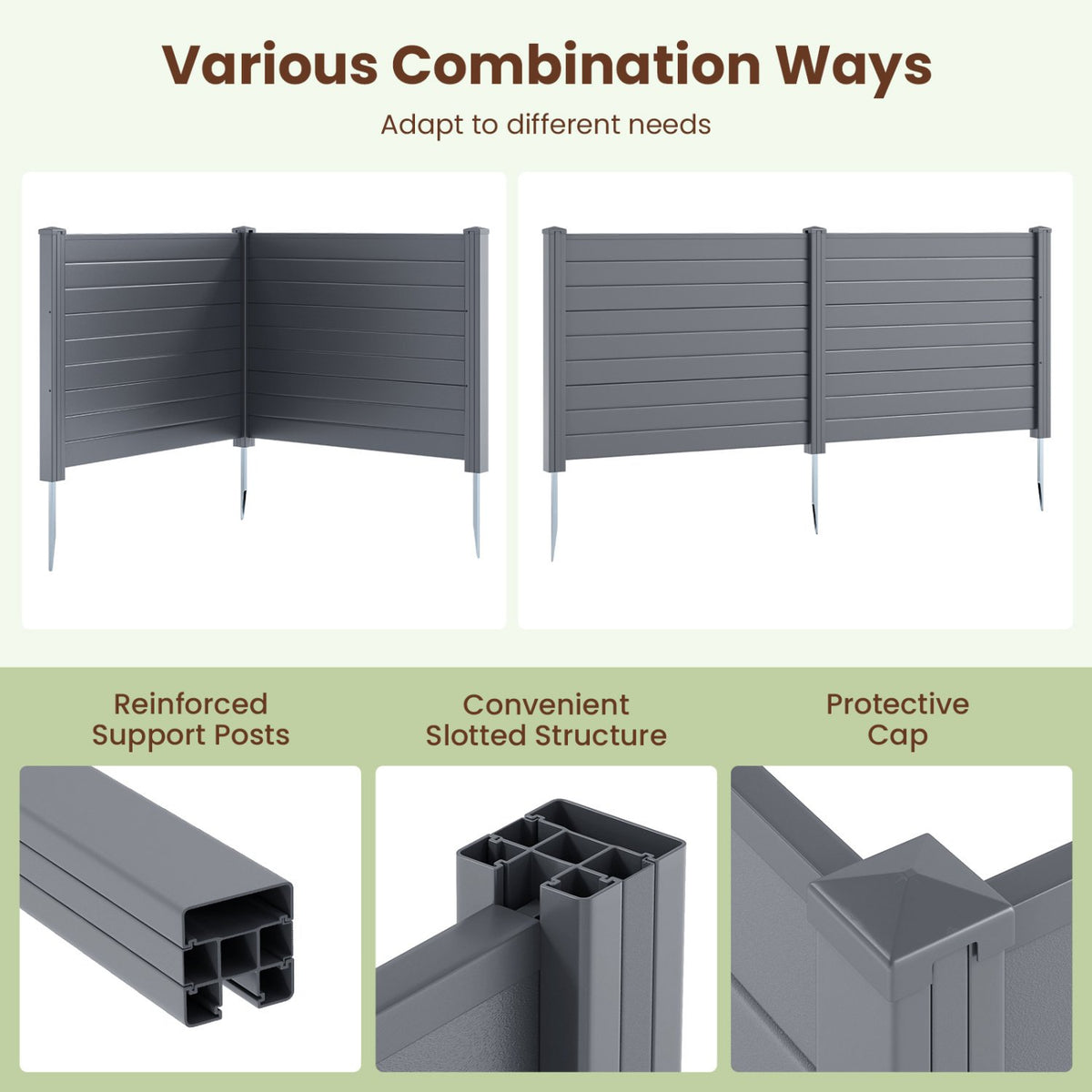 48 x 38 Inch Air Conditioner Fence 3 Panels with Metal Ground Stakes for Patio Backyard-Gray view 9