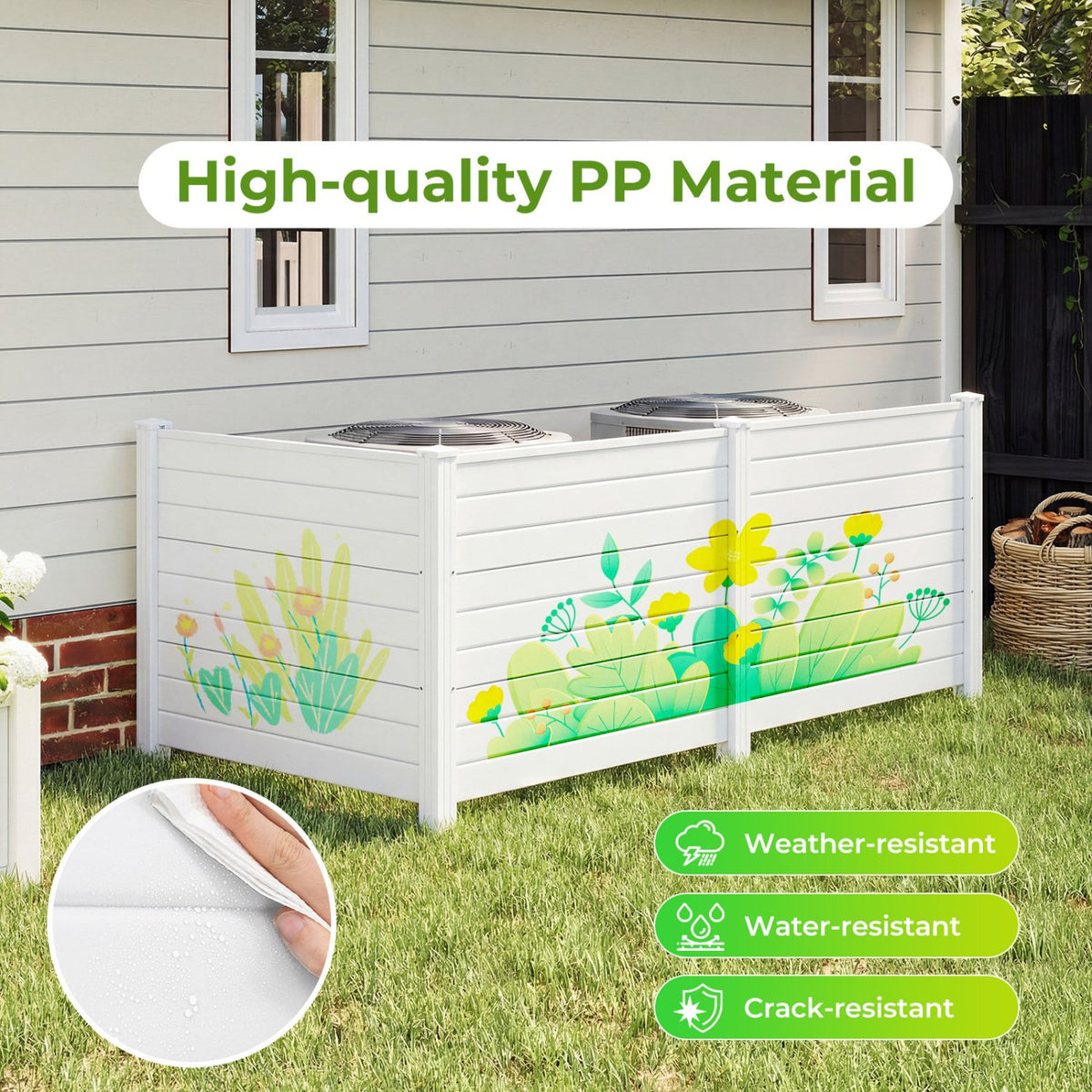 48 x 38 Inch Air Conditioner Fence 3 Panels with Metal Ground Stakes for Patio Backyard-White view 6