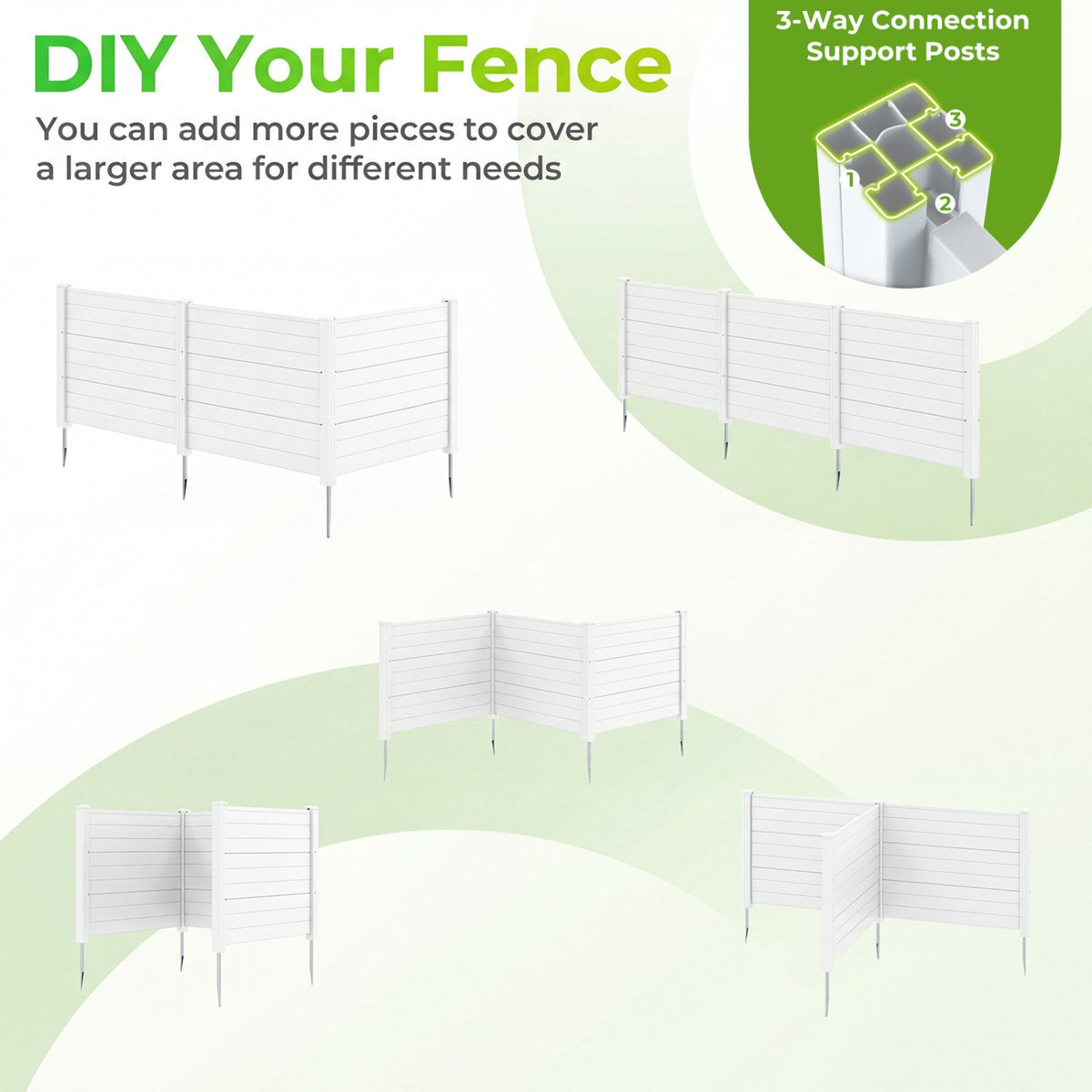 48 x 38 Inch Air Conditioner Fence 3 Panels with Metal Ground Stakes for Patio Backyard-White view 7