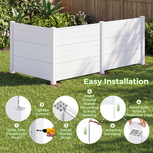 48 x 38 Inch Air Conditioner Fence 3 Panels with Metal Ground Stakes for Patio Backyard-White view 9