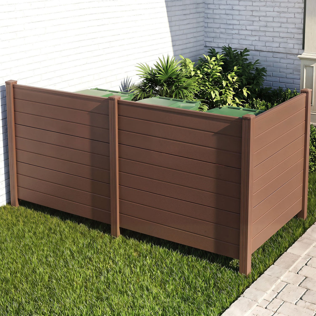 48 x 38 Inches Air Conditioner Fence 2 Panels Outdoor Privacy Fence-Brown view 2