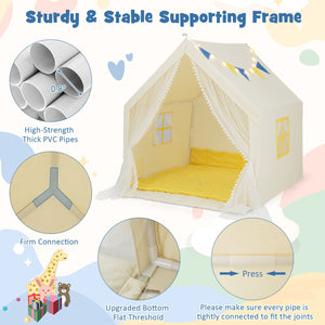 48 x 42 x 50 Inch Large Play Tent with Washable Cotton Mat Holiday Birthday Gift for Kids-Beige view 6