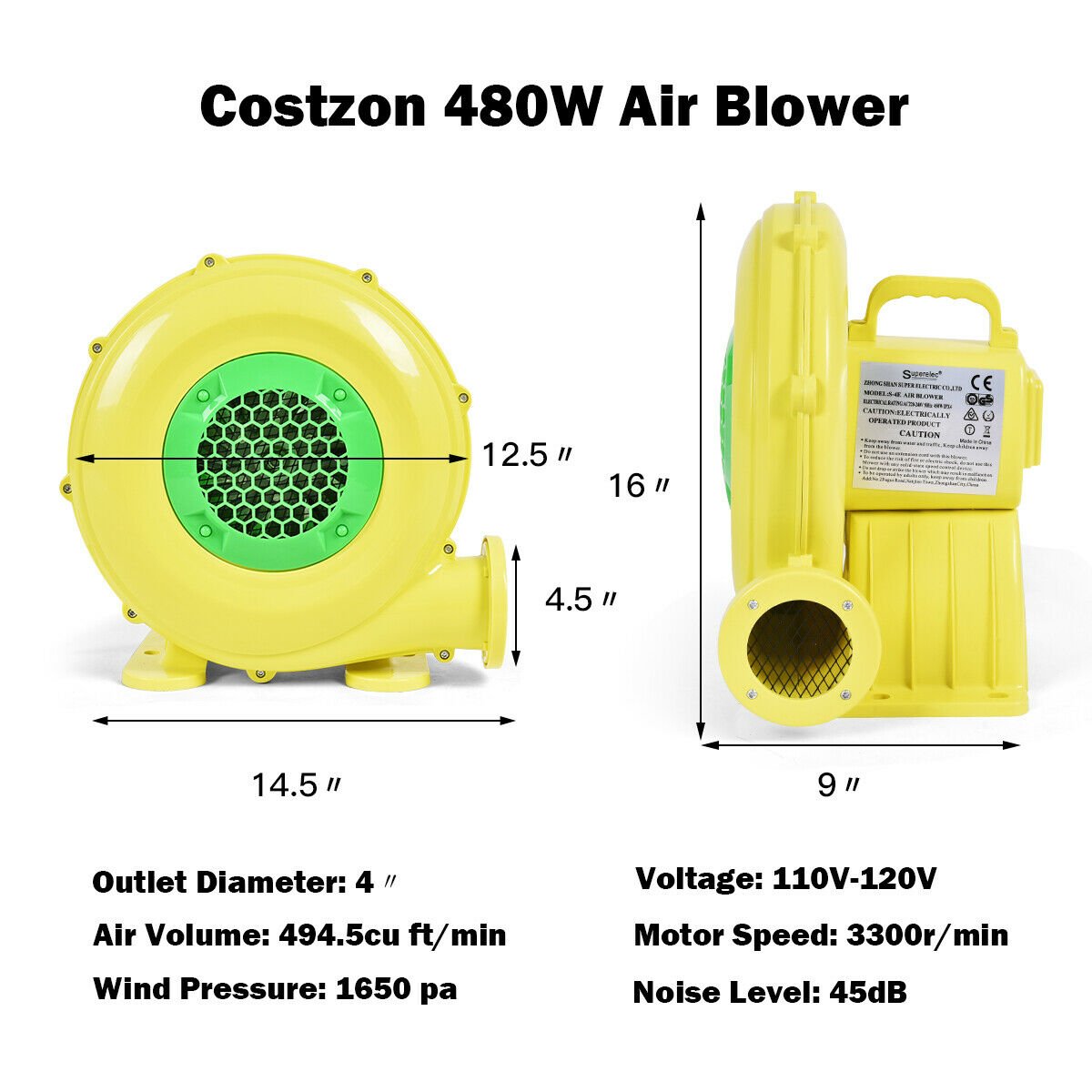 480W 0.6 HP Air Blower Pump Fan for Inflatable Bounce House view 4
