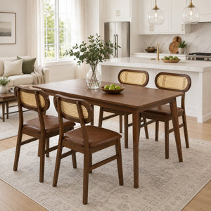 48 Inch Dining Table Set for 4 with Rattan Chairs, Mid Century Kitchen Table and Chairs Set for Dining Room view 3