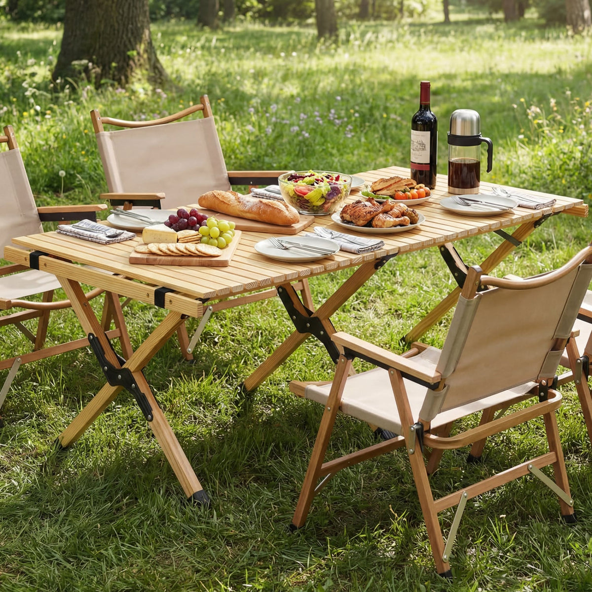 48 Inch Folding Camping Table with Carry Bag for Backyard-Natural view 2