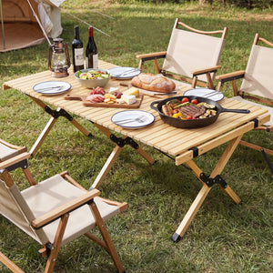 48 Inch Folding Camping Table with Carry Bag for Backyard-Natural view 3