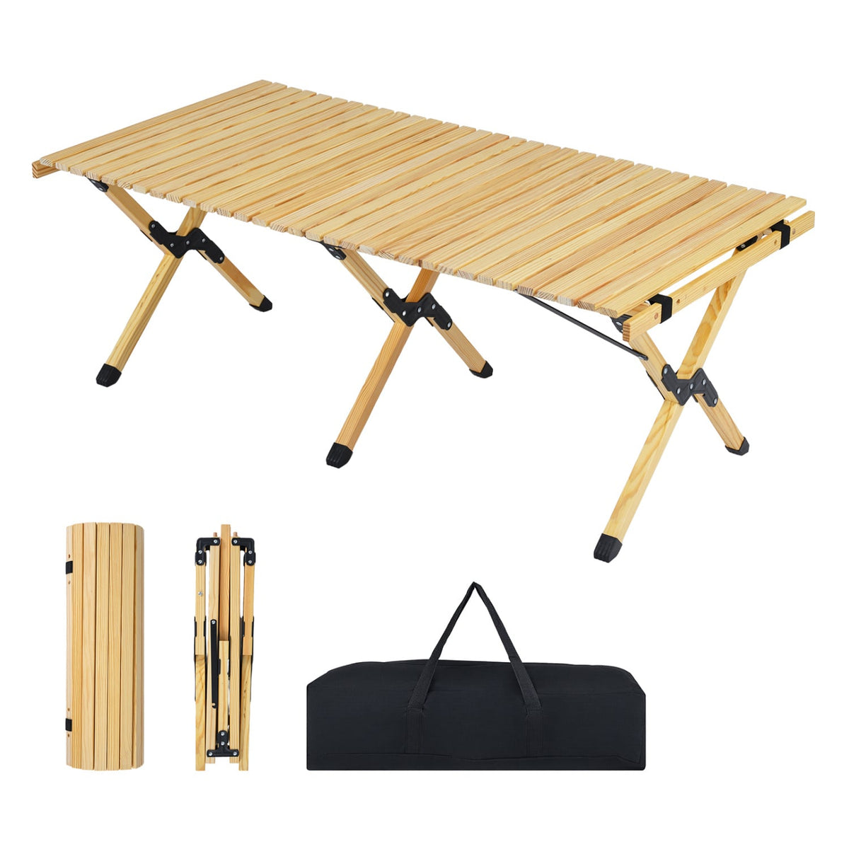 48 Inch Folding Camping Table with Carry Bag for Backyard-Natural view 4